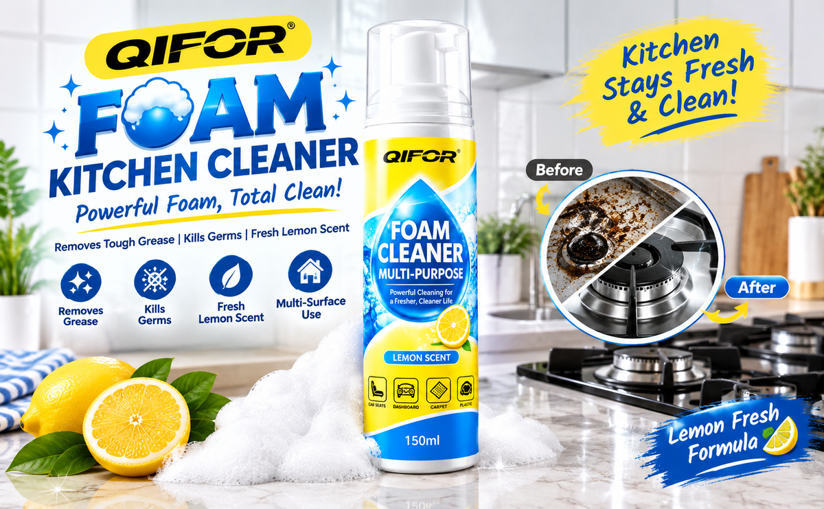 QIFOR Car Interior Foam Cleaner | Instant Stain & Dirt Remover | Lemon Fresh Formula
